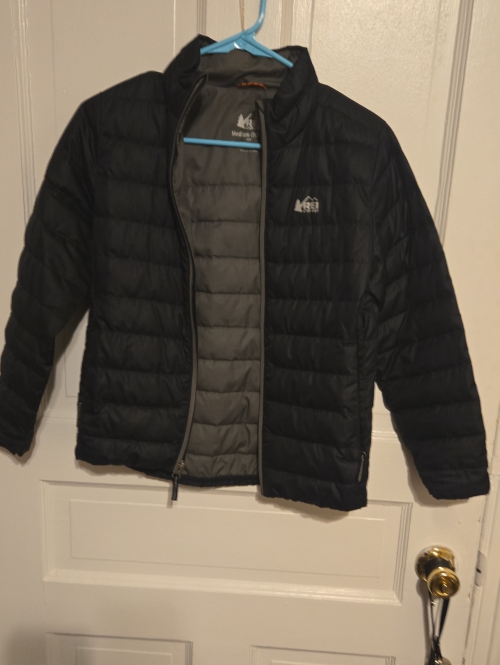 REI Kids Black Quilted Packable Puffer Jacket Size 10-12 Excellent Condition